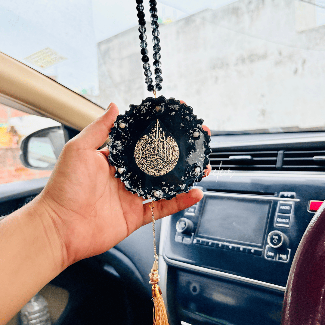 Black Ayatul kursi Resin Car Hanging - Handmade Car Decoration