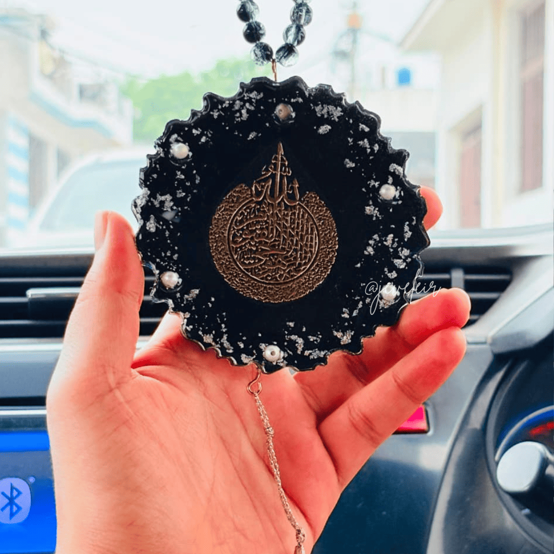 Black Ayatul kursi Resin Car Hanging - Handmade Car Decoration