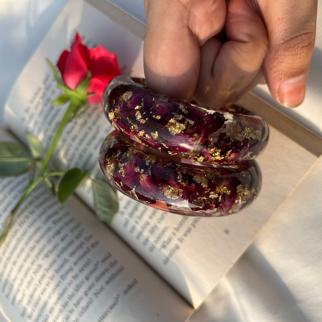 Rose Thick Kada Pair of 2 – Handmade Preserved Rose Bangles