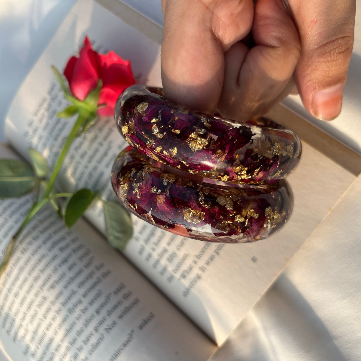 Rose Thick Kada Pair of 2 – Handmade Preserved Rose Bangles