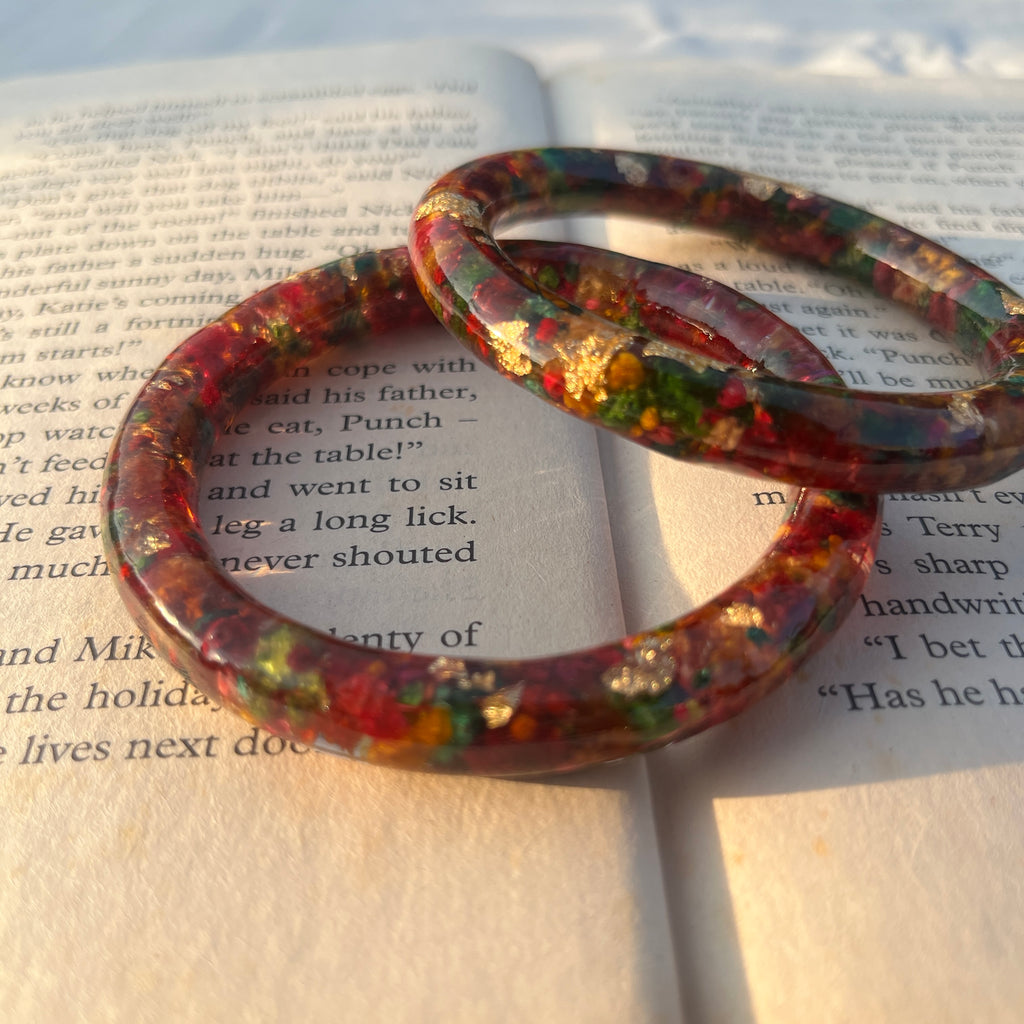 Multi Flower Bangles Pair of 2 – Handmade Preserved Muti flower Bangles for Women